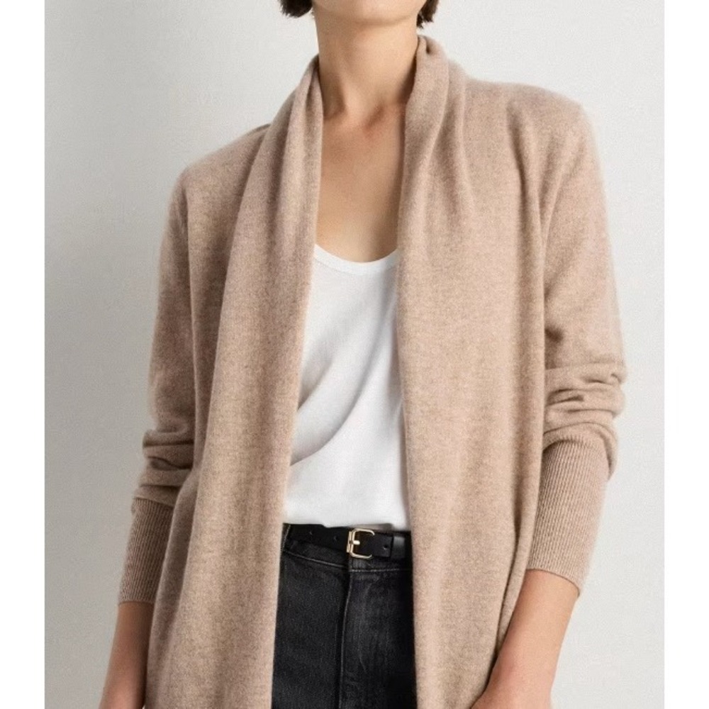 Theory cashmere open cardigan camel tan raglan sleeve quiet elevated luxury Sm P